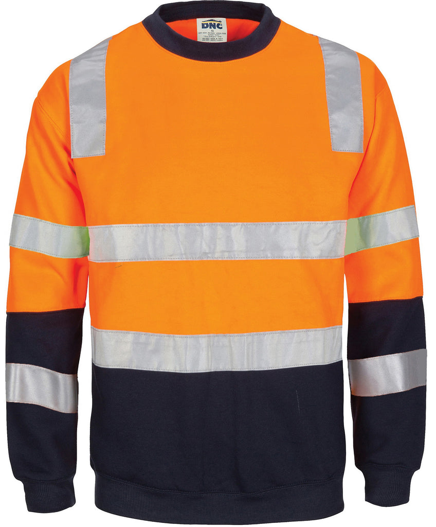 DNC Hivis Two Tone, Crew-neck Fleecy Sweat Shirt with Shoulders, Double Hoop Body and Arms CSR R/Tape (3723) Hi Vis Jumpers DNC Workwear - Ace Workwear