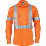 DNC HiVis Cool-Breeze Cotton Shirt with ‘X’ Back & additional 3m r/Tape on Tail - long sleeve (3746) Hi Vis Shirts With Tape DNC Workwear - Ace Workwear