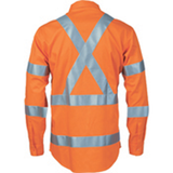 DNC Hi Vis NSW Rail Compliant Cotton Shirt With X Reflective Tape on Back Long Sleeve (3789) Hi Vis Shirts With Tape DNC Workwear - Ace Workwear