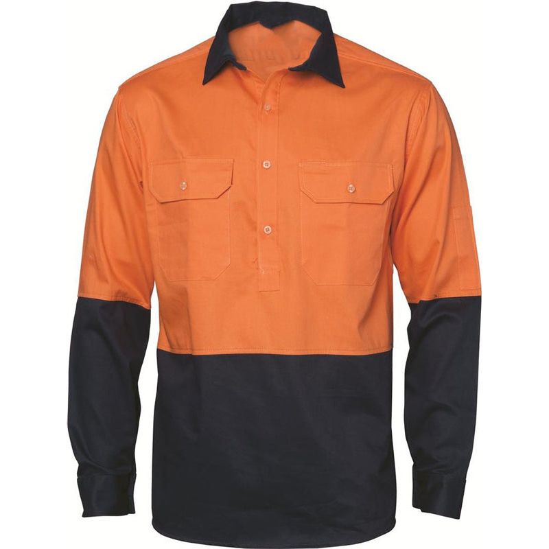 DNC Hi Vis Close Front Cotton Drill Shirt Long Sleeve With Gusset Sleeve (3834) Hi Vis Shirts DNC Workwear - Ace Workwear