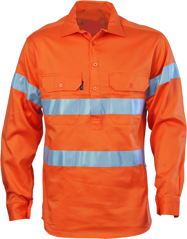 DNC Hi Vis Close Front Cotton Drill Shirt with 3M Reflective Tape Long Sleeve (3848) Hi Vis Shirts With Tape DNC Workwear - Ace Workwear