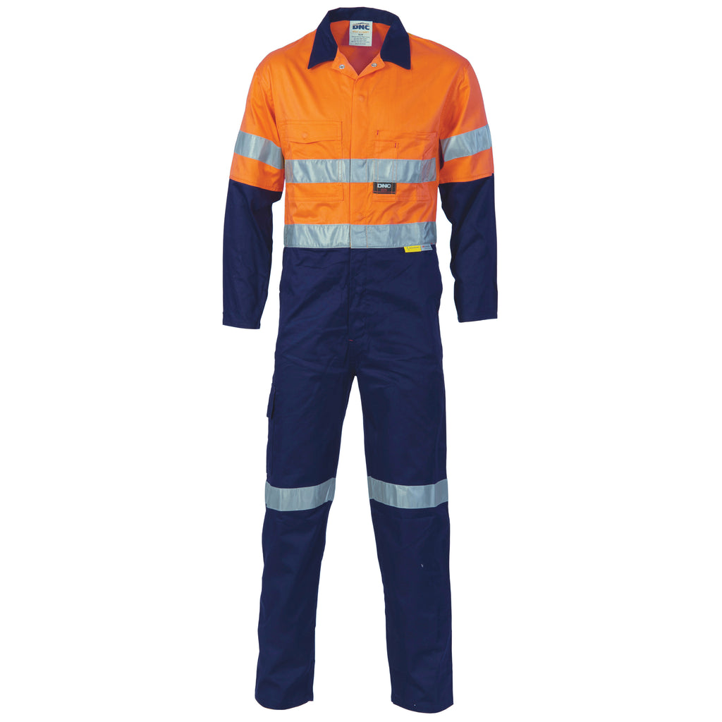 DNC Hi Vis Two Tone Cotton Coverall/Overall With 3M Reflective Tape (3855) Hi Vis Coveralls (Overalls) DNC Workwear - Ace Workwear