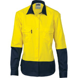DNC Ladies HiVis 2 Tone Cool-Breeze Cotton Shirt - Long Sleeve (3940) Hi Vis Shirts DNC Workwear - Ace Workwear