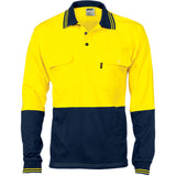DNC Hi Vis Cool-Breeze 2 Tone Cotton Jersey Polo Shirt with Twin Chest Pocket - Long Sleeve (3944) Hi Vis Plain Polo DNC Workwear - Ace Workwear