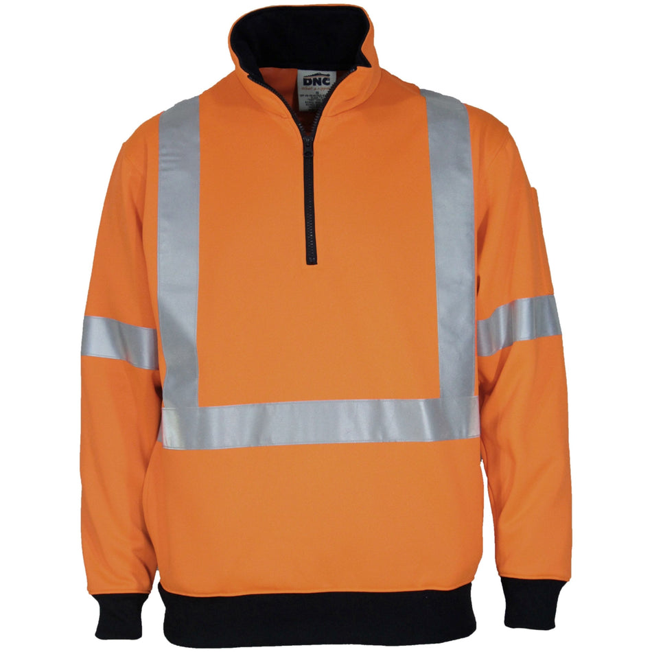 DNC Hi Vis X Back 1/2 Zip Cotton Jumper (3952) - Ace Workwear