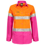 Workcraft Ladies Lightweight Hi Vis Long Sleeve Vented Reflective Cotton Drill Shirt With Tape (WSL501)