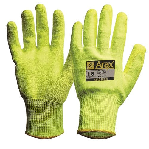 Pro Choice Arax® Gold Hi-Vis Yellow With Hi-Vis Yellow PU Palm- Pack (12 Pairs) (AFYPU) Cut Resistant Gloves ProChoice - Ace Workwear