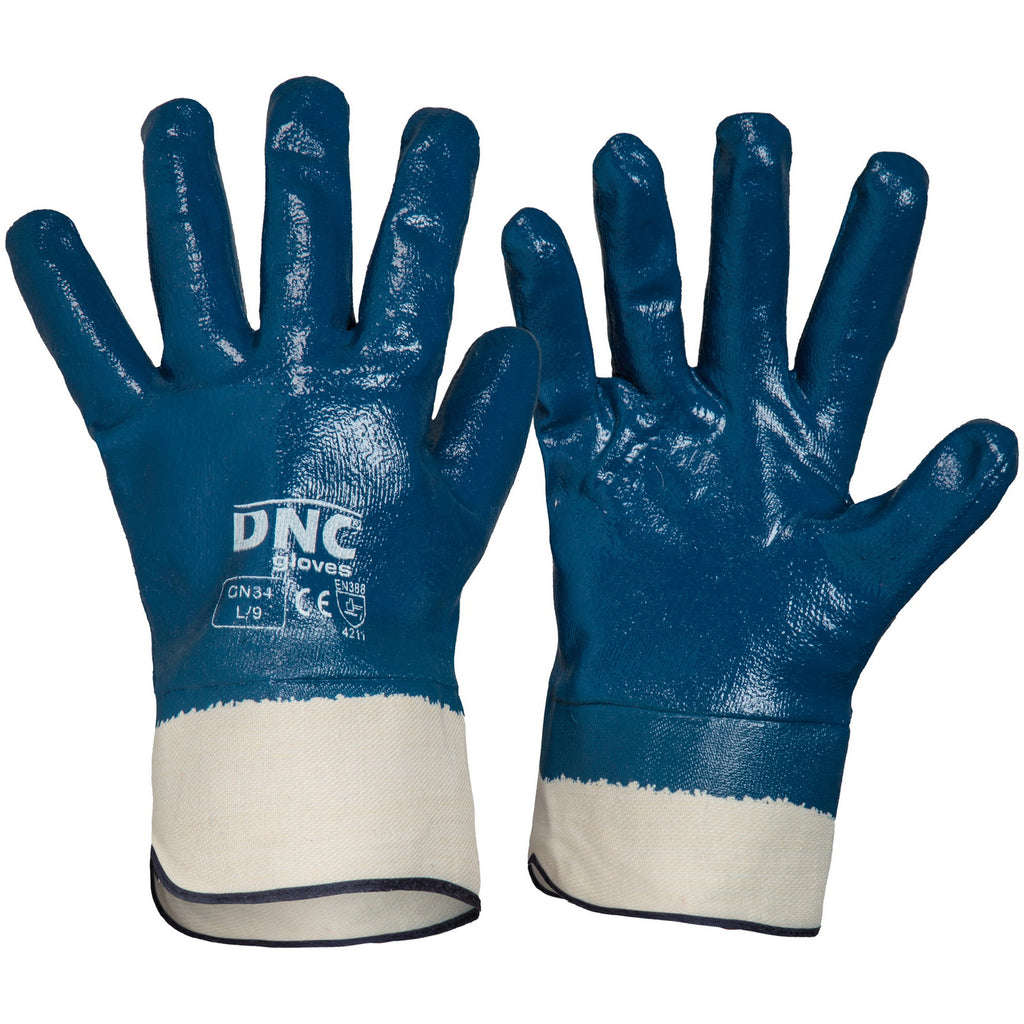 DNC Blue Nitrile Full Dip with Canvas Cuff - Carton (120 Pairs) (GN34) Synthetic Dipped Gloves DNC Workwear - Ace Workwear