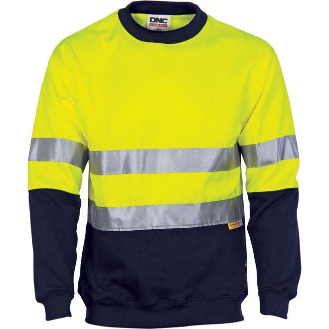 DNC Hi Vis Two Tone Fleecy Sweat Shirt Sloppy Joe with CSR Reflective Tape Crew Neck 3824