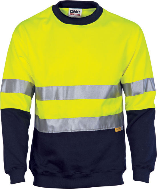 DNC Hi Vis Two Tone Fleecy Sweat Shirt (Sloppy Joe) with CSR Reflective Tape Crew-Neck (3824) Hi Vis Jumpers DNC Workwear - Ace Workwear