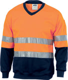 DNC Hi Vis Two Tone Sweatshirt (Sloppy Joe) With Reflective Tape V-Neck (3921) Hi Vis Jumpers DNC Workwear - Ace Workwear