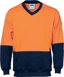 DNC Hi Vis Cotton Fleecy V-Neck Sweat Shirt (3922) Hi Vis Jumpers DNC Workwear - Ace Workwear