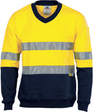 DNC Hi Vis Cotton Fleecy V-Neck Sweat Shirt with 3M Reflective Tape (3924) Hi Vis Jumpers DNC Workwear - Ace Workwear