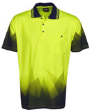 Hi Vis Polo Shirt Short Sleeve Triangular Design Sublimation Printed (P65) Hi Vis Polo With Designs Blue Whale - Ace Workwear