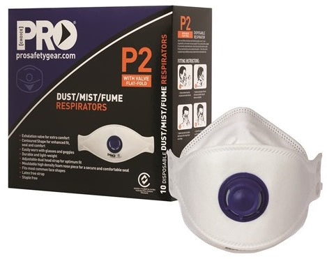 Pro Choice Safety Gear Dust Masks Flat Fold P2+Valve - Box of 10 (PCFFP2V) Disposable Respiratory Mask ProChoice - Ace Workwear