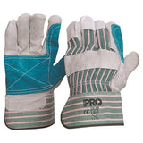 Pro Choice Green & Grey Striped Cotton / Leather Gloves Large - Carton (72 Pairs) (R88FG) Leather Gloves ProChoice - Ace Workwear