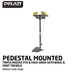 Pedestal Mounted Triple Nozzle Eye & Face Wash With Bowl & Foot Treadle Fixed Pedestal Mounted Eye Wash Units, signprice Pratt - Ace Workwear