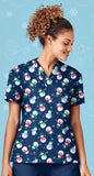 Biz Care Womens Christmas V-Neck Short Sleeve Scrub Top (CST346LS)