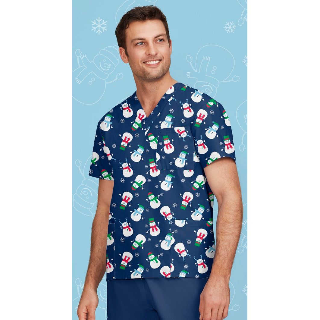 Biz Care Mens Christmas V-Neck Short Sleeve Scrub Top (CST346MS) - Ace Workwear