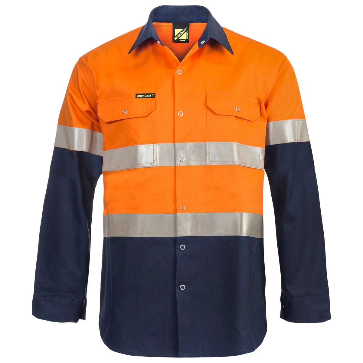 Workcraft Hi Vis Long Sleeve Cotton Drill Industrial Laungry Refletive Shirt With Press Studs (WS3072) - Ace Workwear