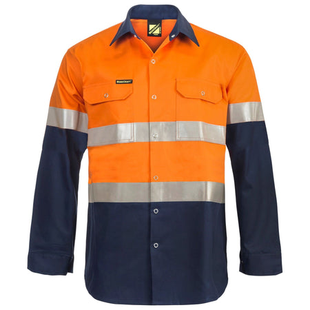 Workcraft Hi Vis Long Sleeve Cotton Drill Industrial Laungry Refletive Shirt With Press Studs (WS3072) - Ace Workwear