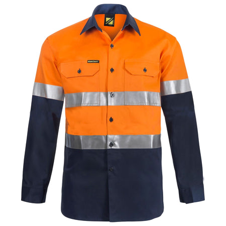 Workcraft Hi Vis Long Sleeve Cotton Drill Industrial Lanudry Reflective Shirt (WS3028) - Ace Workwear