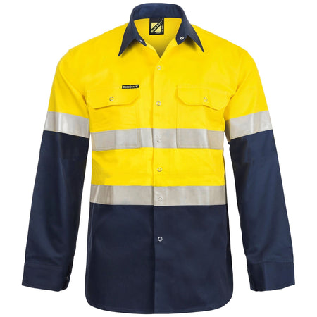Workcraft Hi Vis Long Sleeve Cotton Drill Industrial Laungry Refletive Shirt With Press Studs (WS3072) - Ace Workwear