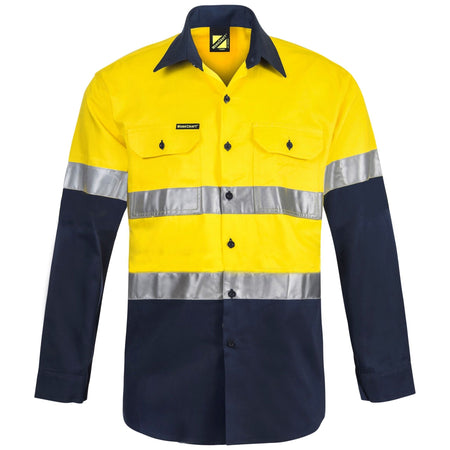 Workcraft Hi Vis Long Sleeve Cotton Drill Industrial Lanudry Reflective Shirt (WS3028) - Ace Workwear
