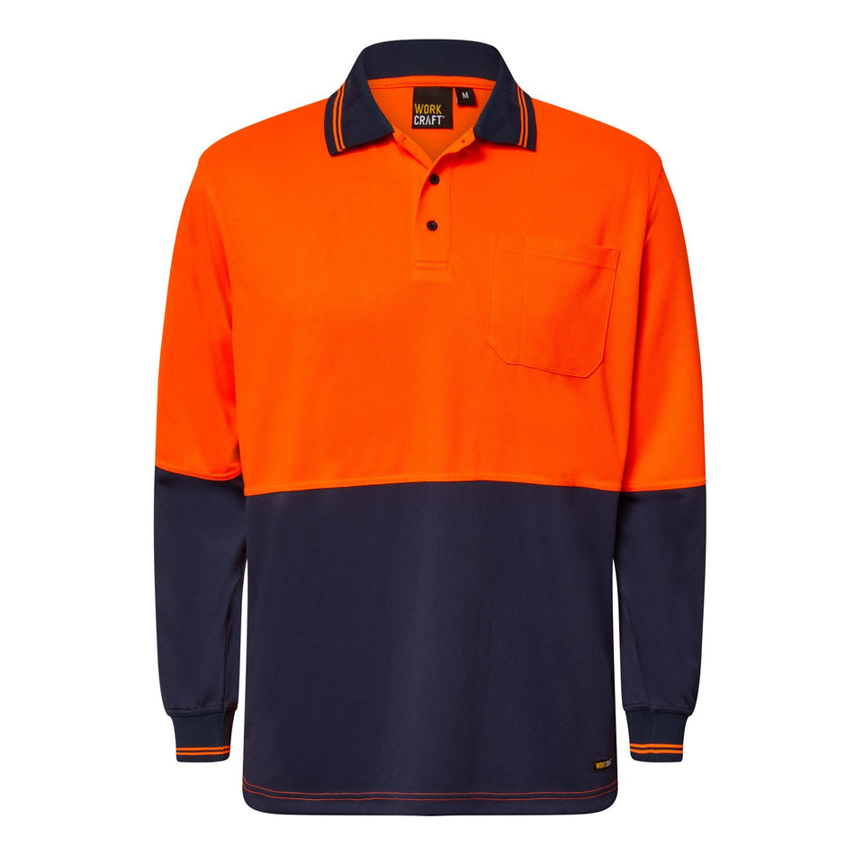 Workcraft Hi Vis Two Tone Long Sleeve Micromesh Polo With Pocket (WSP202) - Ace Workwear