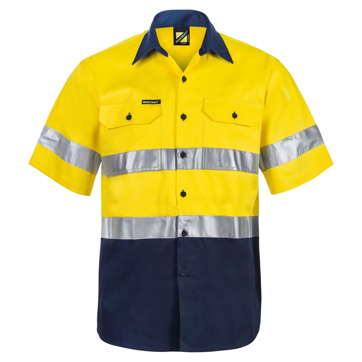 Workcraft Hi Vis Two Tone Short Sleeve Cotton Drill Shirt With CSR Reflection Tape (WS4001) - Ace Workwear