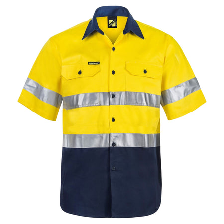 Workcraft Hi Vis Two Tone Short Sleeve Cotton Drill Shirt With CSR Reflection Tape (WS4001) - Ace Workwear