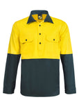 Workcraft Lightweight Hi Vis Two Tone Half Placket Vented Cotton Drill Shirt With Semi Gusset Sleeves (WS4255)