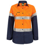 Workcraft Ladies Lightweight Hi Vis Long Sleeve Vented Reflective Cotton Drill Shirt With Tape (WSL501)