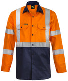 Workcraft Hi Vis Two Tone Front Long Sleeve Cotton Drrill Shirt With X Pattern CSR Reflective Tape (WS6020)