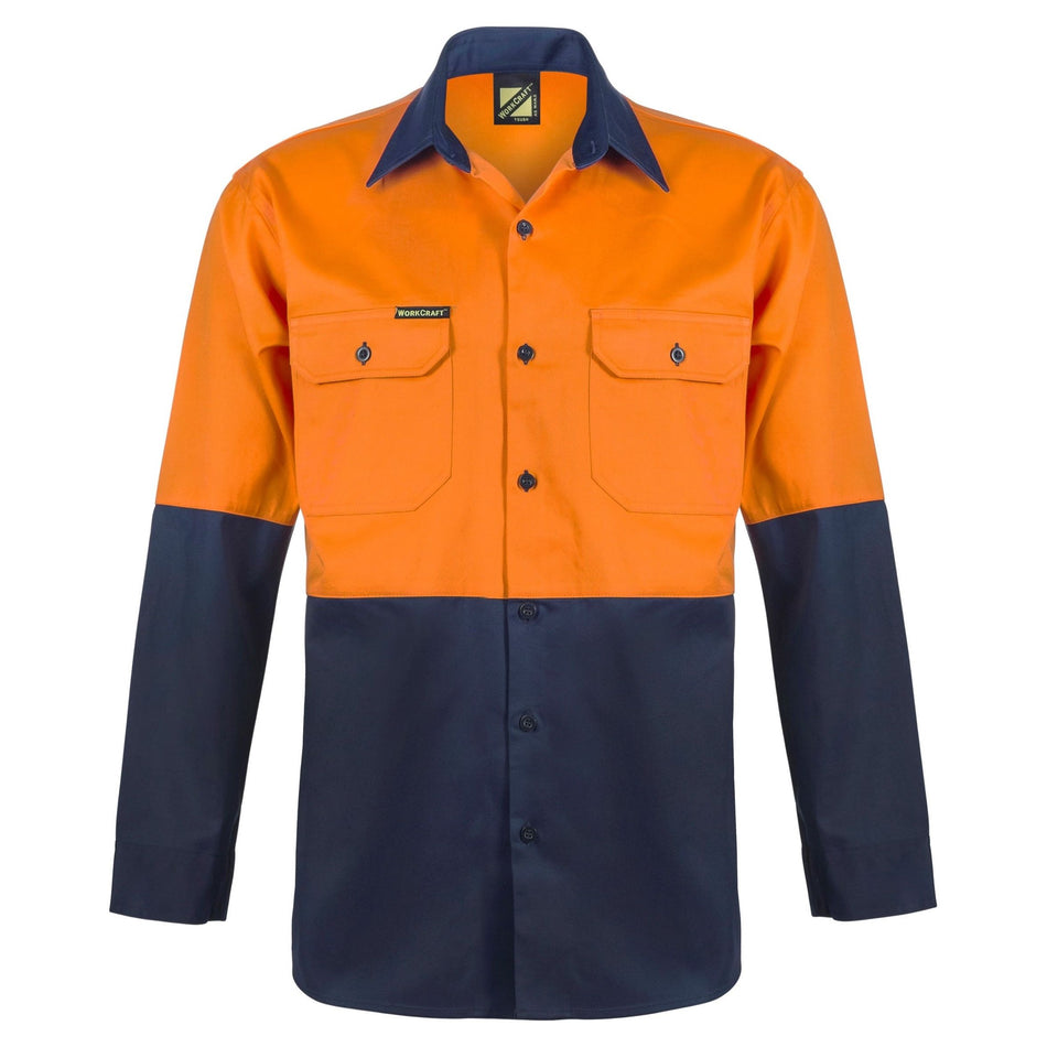 Workcraft Hi Vis Two Tone Long Sleeve Cotton Drill Shirt (WS3022) - Ace Workwear