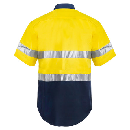 Workcraft Hi Vis Two Tone Short Sleeve Cotton Drill Shirt With CSR Reflection Tape (WS4001) - Ace Workwear
