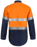 Workcraft Lightweight Hi Vis Two Tone Half Placket Vented Cotton Drill Shirt With Semi Gusset Sleeves And CSR Reflective Tape (WS6032)