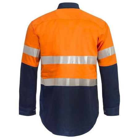 Workcraft Hi Vis Long Sleeve Cotton Drill Industrial Laungry Refletive Shirt With Press Studs (WS3072) - Ace Workwear