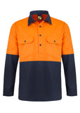 Workcraft Lightweight Hi Vis Two Tone Half Placket Vented Cotton Drill Shirt With Semi Gusset Sleeves (WS4255)