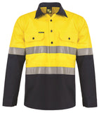 Workcraft Lightweight Hi Vis Two Tone Half Placket Vented Cotton Drill Shirt With Semi Gusset Sleeves And CSR Reflective Tape (WS6032)
