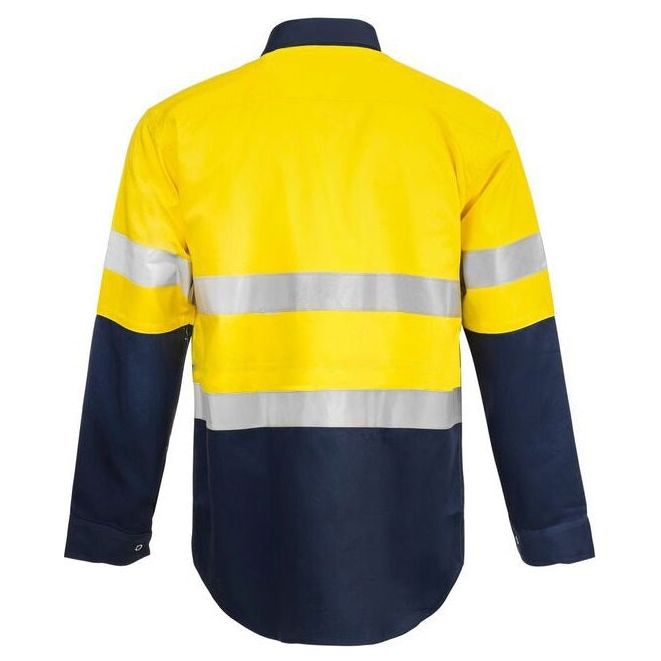 Workcraft Hi Vis Long Sleeve Cotton Drill Industrial Laungry Refletive Shirt With Press Studs (WS3072) - Ace Workwear