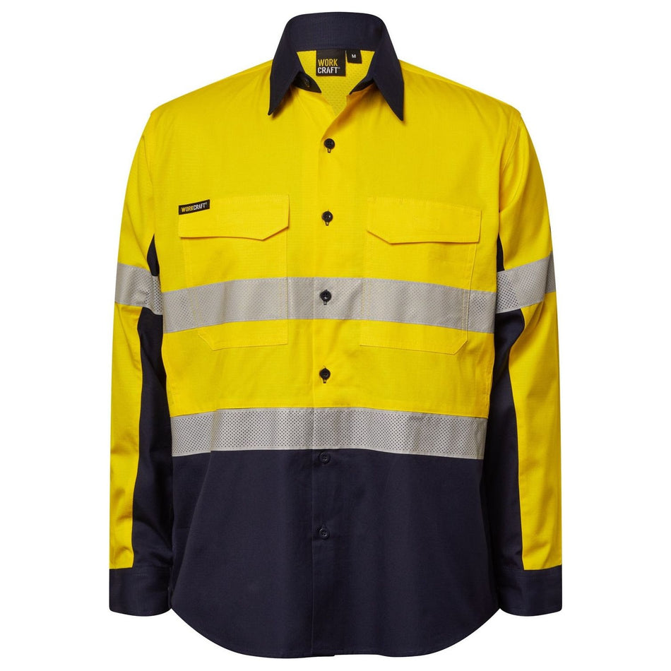 Workcraft Hi Vis Long Sleeve Vented Reflective Rip Stop Shirt (WS6068) - Ace Workwear