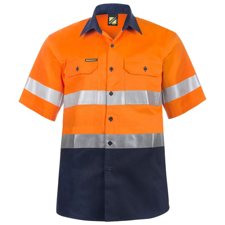 Workcraft Hi Vis Two Tone Short Sleeve Cotton Drill Shirt With CSR Reflection Tape (WS4001) - Ace Workwear