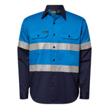 Workcraft Lightweight Two Tone Long Sleeve Vented Cotton Drill Shirt With CSR Reflective Tape - Night Use Only (WS4132)