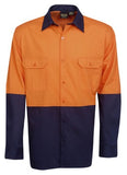 Hi Vis Cotton Twill Shirt Long Sleeve (C81) Hi Vis Shirts Blue Whale - Ace Workwear