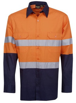 Hi Vis Cotton Twill Shirt with Reflective Tape Long Sleeve (C91) Hi Vis Shirts With Tape Blue Whale - Ace Workwear