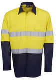 Hi Vis Cotton Twill Shirt with Reflective Tape Long Sleeve (C91) Hi Vis Shirts With Tape Blue Whale - Ace Workwear