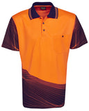 Hi Vis Polo Shirt Short Sleeve Wave Design Sublimation Printed (P67) Hi Vis Polo With Designs Blue Whale - Ace Workwear